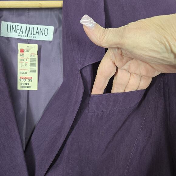 Linea Milano Pure Silk Jacket Blazer sz 12 US Purple Pockets Double Breasted - Picture 7 of 16